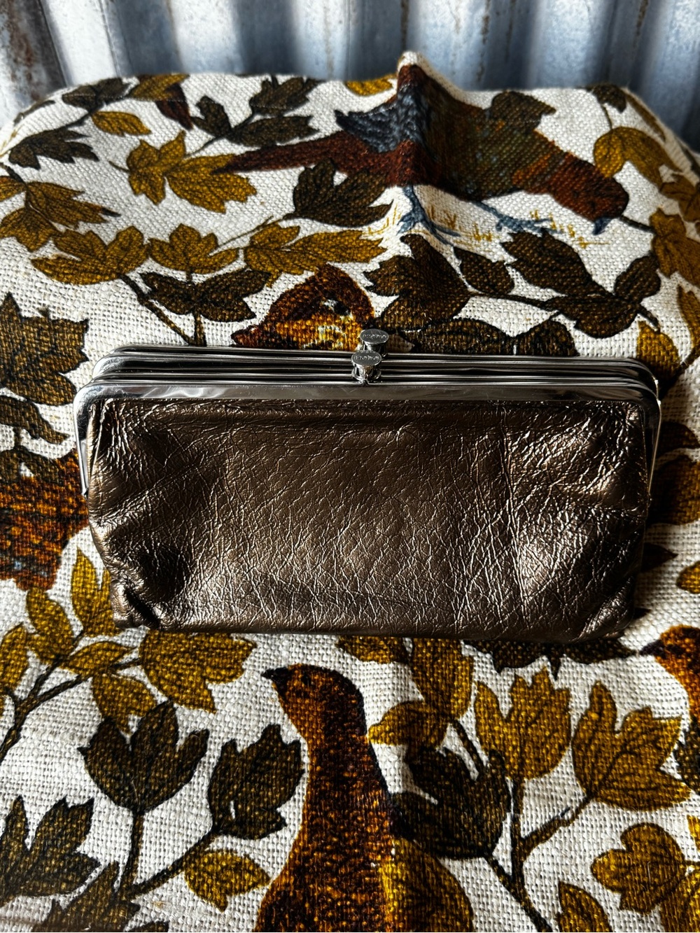 HOBO Metallic Bronze Leather Kiss-Lock Wallet